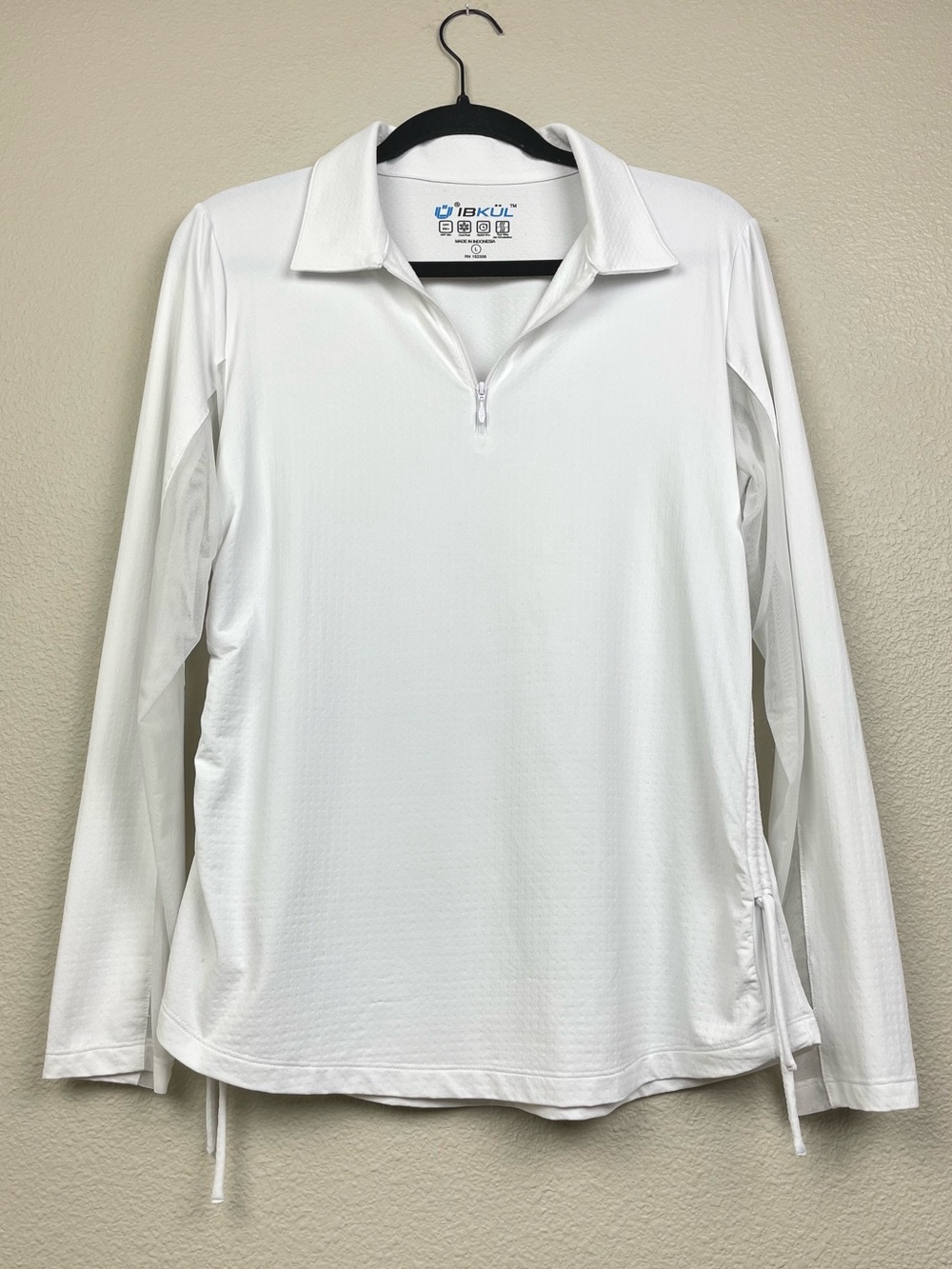 IBKUL Women's Large White Adjustable Long Sleeve Quarter Zip Polo Top UPF 50+